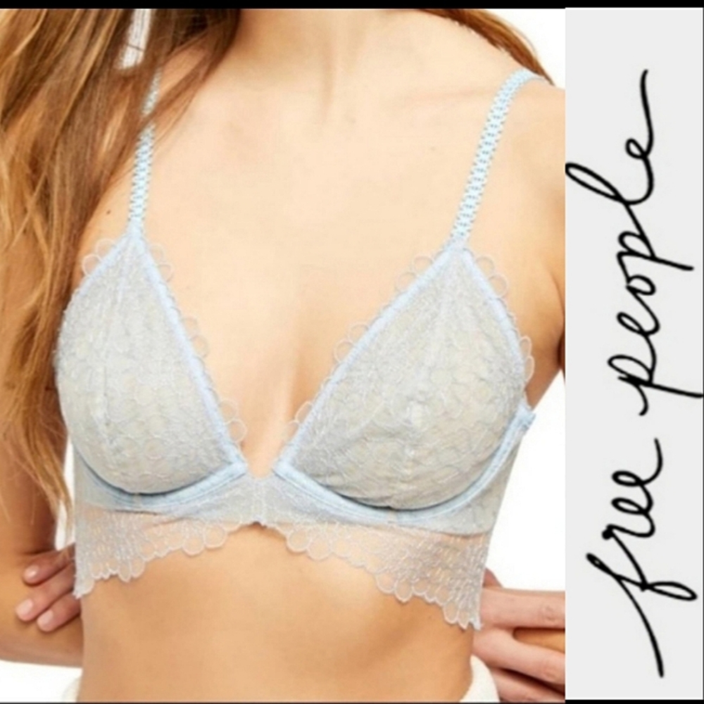 NWOT Free People Lucia Longline Lace Underwire Bra, Blue Hydrangea